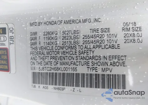 2019 Acura Rdx A-Spec Package из США, поврежденный, VIN 5J8TC2H68KL001165